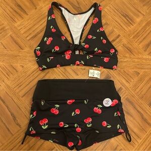 🍒 Gym to Swim Cherries PINK Victoria's Secret Black Cherry Bikini